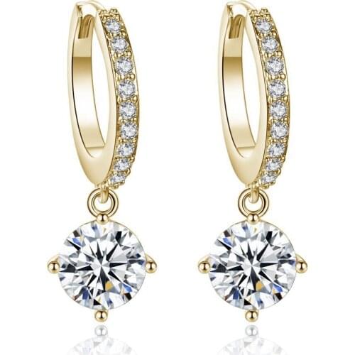 Fashion Drop Earrings Round-shaped Silver Gold CZ Zircon Crystal Earrings for Women Wedding Jewelry Gifts