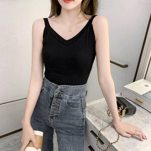 Fashion Ladies Sleeveless Tops Sexy V-Neck Vest Casual Plus Size Loose Suspenders Women Slim Solid Color tank top women