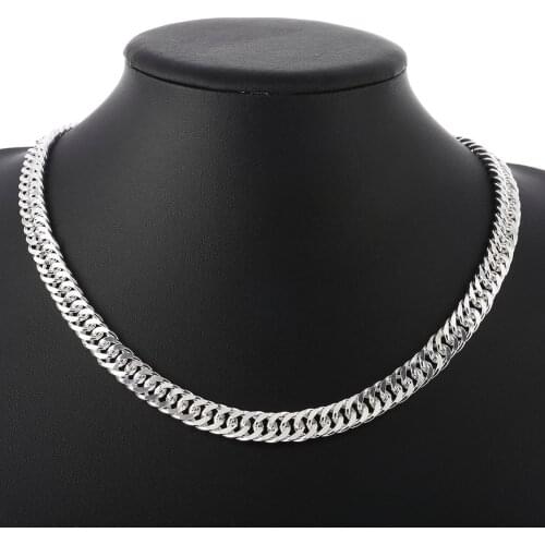 S925 Silver color Jewelry 10mm Flat Side Men - Necklace Chain Link Chain Necklace Chain Necklace Chain Necklace N039
