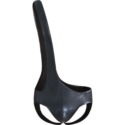 PU Leather Mens Bodysuit Teddies Gay Sissy Underwear Jockstrap Sexy Wrestling Singlets Underwear Solid Jumpsuit Bodywear