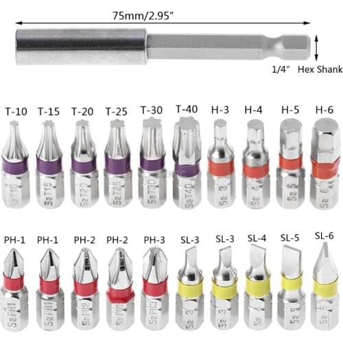 20Pcs/Set Torx Flat Hex Screwdriver Bit Set PH Head Color Coded with Magnetic Holder A25 dropshipping