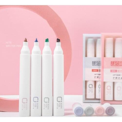 4pcs Mild Color Highlighter Pens Set Born for Art Super Soft Clisp Tip Brush Marker for Drawing Paint Highlighting School A6274