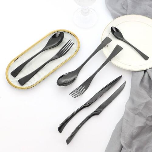 Black Cutlery Set Stainless Steel Dinnerware Set Mirror Dessert Spoon Western Flatware Kitchen Fork Steak Knife Tableware