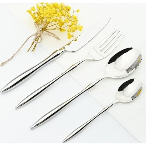 Round Handle Knife Fork Teaspoon Cutlery Set 304 Stainless Steel Dinnerware Set Mirror Dinner Tableware Patry Kitchen Silverware