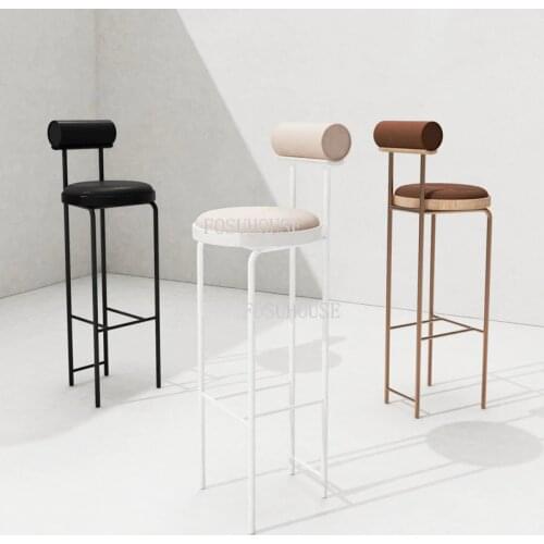 Nordic Bar Chairs Ins Backrest Design Bar Chair Fashion Simple High Feet Stool Stool Leisure Luxury Wrought Iron High Feet Chair
