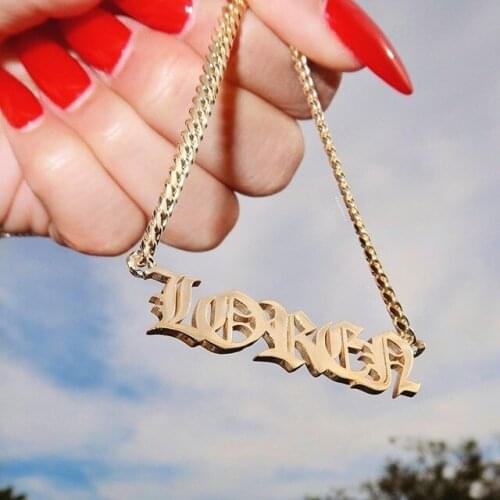 Nameplate Necklace Letter Personalized Necklace Custom Name Necklace Customized Old English Necklace Stainless Steel Necklace