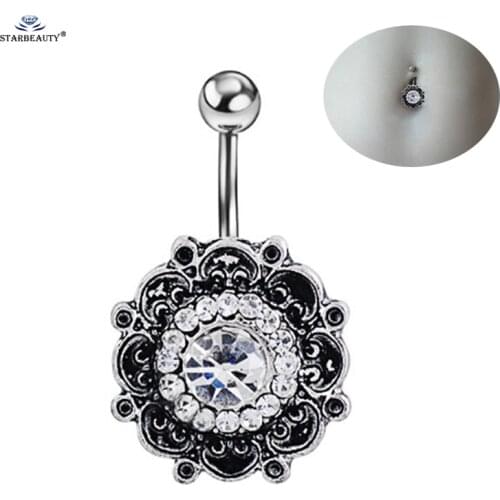 Punk Retro Flower Navel Piercing White Bijoux Belly Button Rings Beach Body Piercing Ombligo Sexy Ea Piercing Navel Ring Pircing