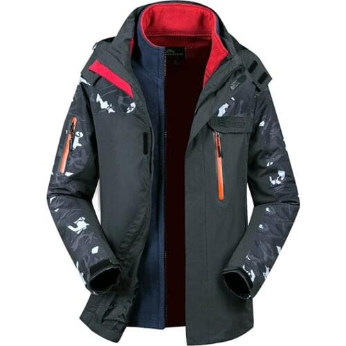 SRTM Casual Mens Jacket Winter Two Piece Set Windproof Outdoor Sport Outwear Waterproof Sportswear Fleece Lined Warm Coats