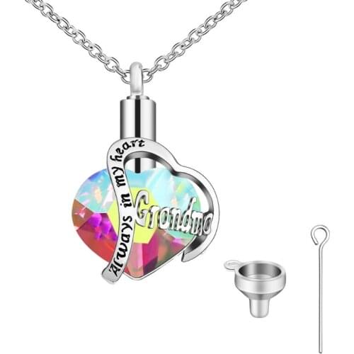 Rainbow Crystals Heart Cremation Urn Necklace for Ashes Heart Cremation Charm Pendant Memorial Keepsake Pendant Jewelry