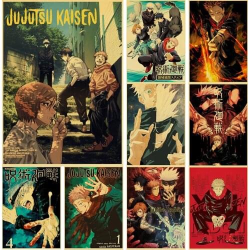 Retro Kraft Paper Poster of Hot Japanese Anime Manga Jujutsu Kaisen Animated Character Wall Sticker for Room Decorative Gifts