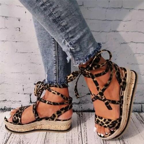 Summer Sandals Platform Thick High Heels Open Toe Women Shoes Cross Tied Shoes Sexy Snakeskin Party Female Slippers 2020 New