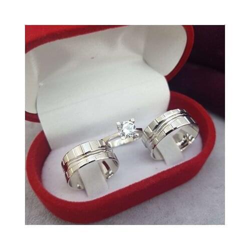 Watercourse Patterned Silver Couple Wedding Rings
