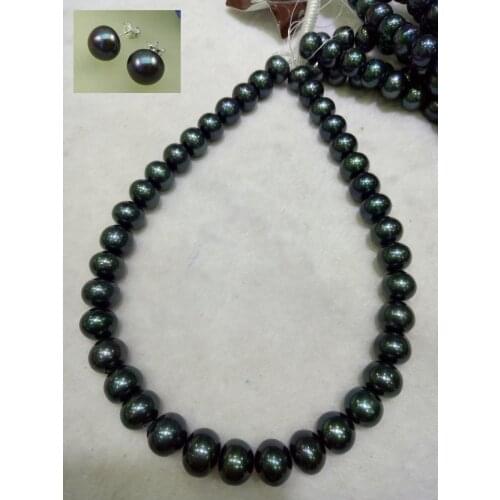 NO PS strands 10-11mm genuine Cultured freshwater Golden Pearl pearl 17 inch earring gift