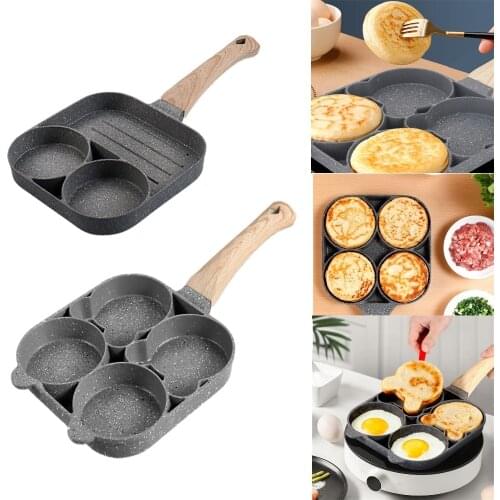 For Kitchen Frying Pan Egg Frying Pan with Non-Stick Ceramic Coating 4-Cup Egg Cooker Pan with Wood Handle Omelet Cooker Griddle