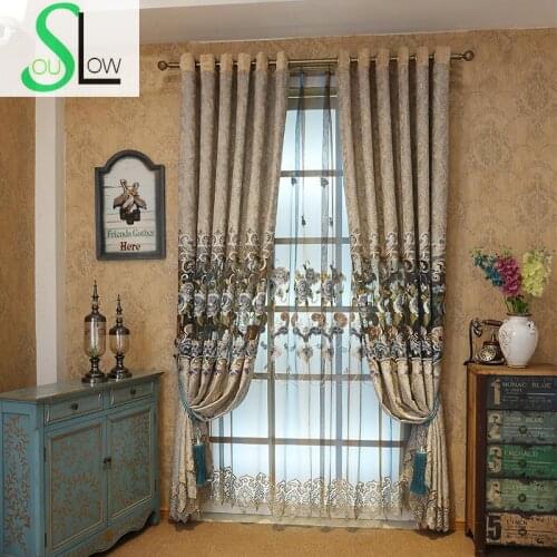 [Slow Soul] European Style Modern Minimalist Light Shade Cloth Embroidered Living Room Bedroom Curtains Curtain Tulle And Luxury