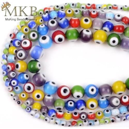 Millefiori Glass Beads Eye Mixed Color Flat Disc Cube Beads For Jewelry Making 4-10mm Spacer Loose Beads Fit Diy Bracelet 15"