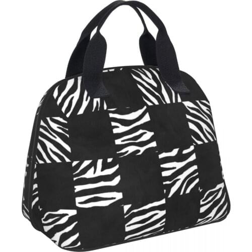 Shell Shape Lunch Bag Insulated Cold Zebra Pattern Print Picnic Carry Case Thermal Portable Lunch Box Women Kids Plaid Lunch Bag