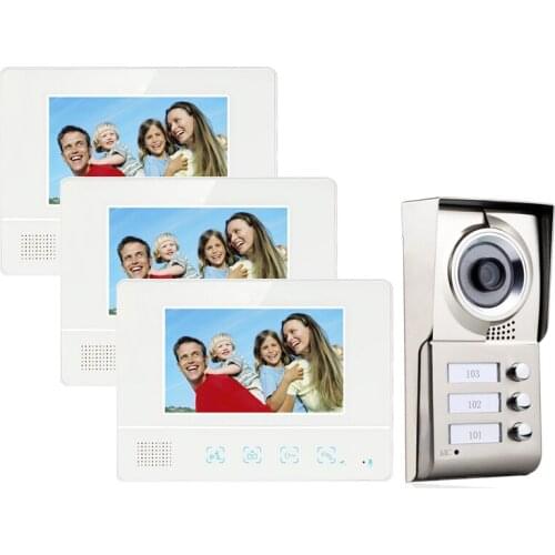 MOUNTAINONE 3 Apartment Family Video Door Phone Intercom System 1 Doorbell Camera with 3 button 3 Monitor Waterproof