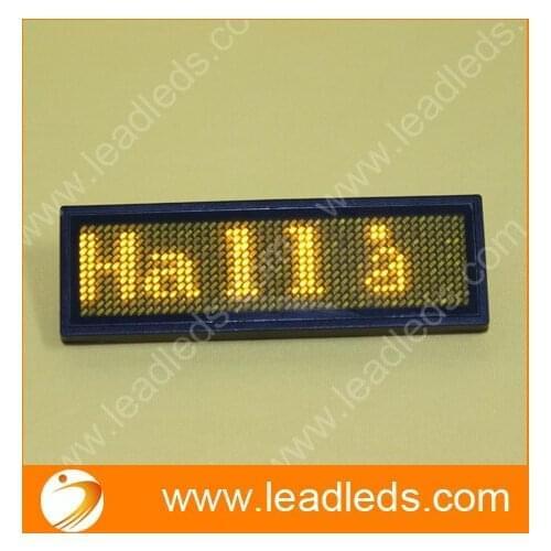 Yellow Led Name Badge sign scrolling message advertising display / business card show tag /Rechargable+Programmed