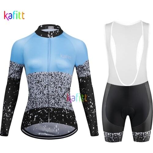 Kafitt Womens Long Sleeve Cycling Jersey Bib Sets MTB Short Pants Bicycle Clothing Conjunto Feminino Ciclismo Maillot Mujer