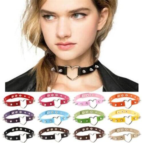 Ahmed New Design Colorful Sexy Harajuku Handmade Heart Pendant Leather Choker Necklace Charm Fashion Jewelry Collar Bijoux Femme