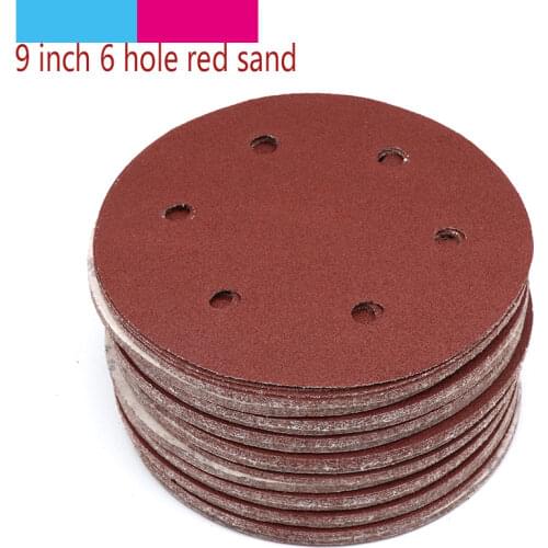 10PCS Cost-effective Red Aluminium Oxide 9inch 6 Holes 8 Holes diameter 225mm Sandpaper Drywall Abrasive Disk Sanding Disc