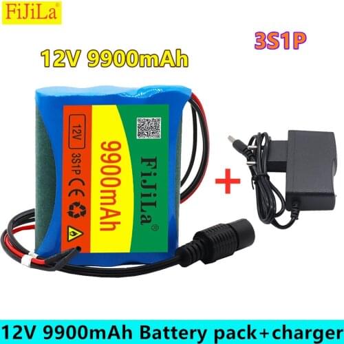 100% New 12 V 9900 mAh 3S1P Batterie Au Lithium 18650 Batterie Au Lithium Pack Protection Conseil Rechargeable 1A Chargeur