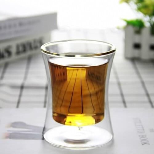 200ML double-layer glass tea mug Chinese-style simple transparent juice cup Insulated handmade tea set Cold drinking Coffee mug
