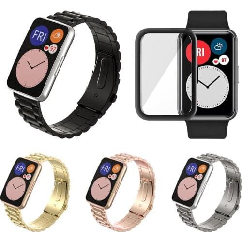 2020 For Huawei Watch Fit Strap Metal WrisBand Bracelet Soft TPU Full Cover Screen Protector Case Bumper for Huawei Fit Watch