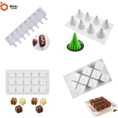 3D Mousse Christmas Tree Cake Mold Popsicle Silicone Molds For Kitchen Baking DIY Fondant Jelly Pudding Pastry Making Decor Tool