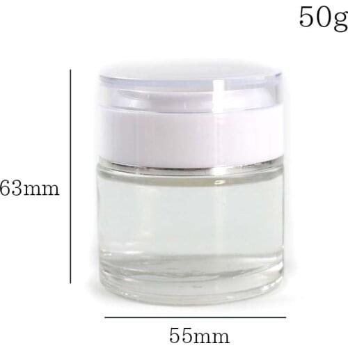 50g Clear Glass Cream Jars Cosmetic Packaging With Lid Plastic Caps