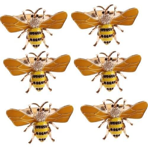 6PCS Yellow Bee Design Metal Napkin Ring Towel Buckle Bee Napkin Holder Wedding Party Holiday Hotel Table Decoration