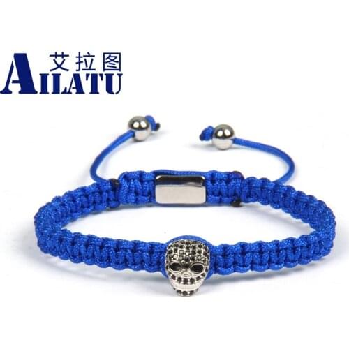 Ailatu New Black Cz Skull Braiding Bracelet Men Jewelry Stainless Steel Logo Beads Couples Bracelet