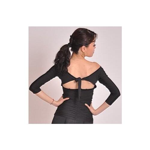 Ballroom dance modern dance backless off shoulder bowtie top wrist length sleeve blousers