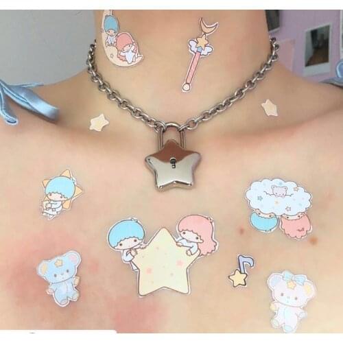 Hip Hop Retro Five-pointed Star Lock Choker Necklace For Women Teens Girls Punk Link Chain Necklace Party Daily Fashion Jewelry