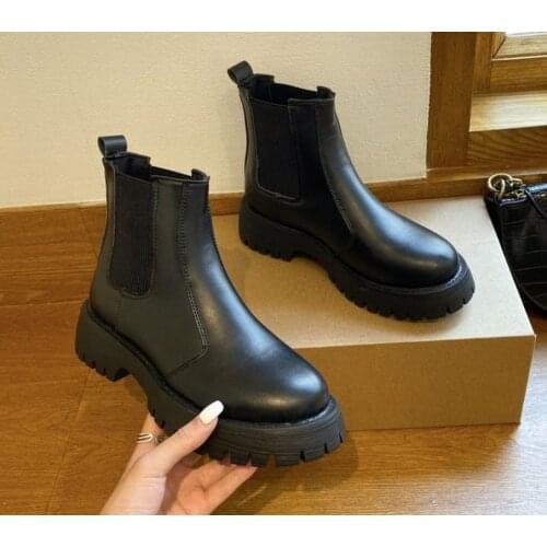 Breathable Womens Ankle boots British style Girls Naked Boot Round Toe Winter Shoes Woman Flat Fashion Boot