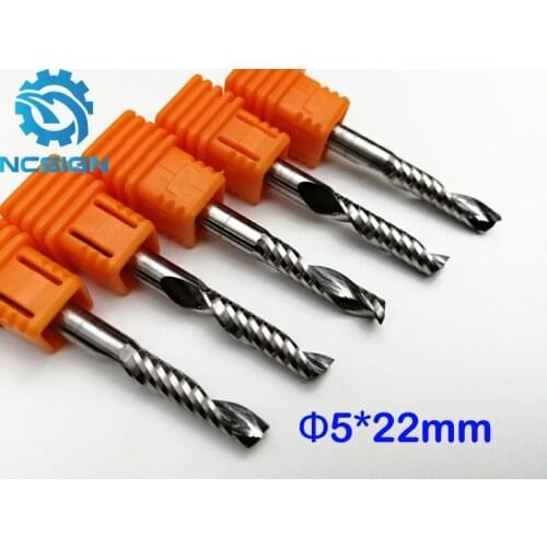 Single Flute CNC Router Bits One Flute End Mills Carbide Milling Cutter Spiral Shank 5mm CEL 22mm