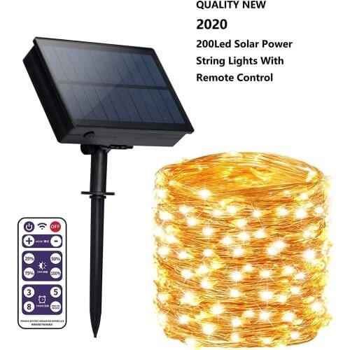 Upgraded Solar Powered String Lights, 100LED Timer Twinkle String Lights 8 Modes with Remote Control Fairy Lights Outdoor Water