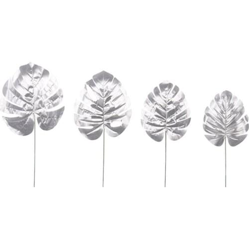 5pcs Silver Artificial Turtle Leaves Scattered Tail Leaf for Wedding Festival Decoration Home Garden Fake Palm Leaf Supplies