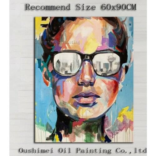 Artist Handmade High Quality Modern Portrait Oil Painting On Canvas Modern Lady With Glasses Oil Painting For Wall Decorative