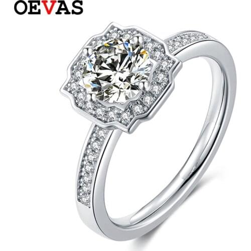 OEVAS 100% 925 Sterling Silver Sparkling 1 Carat D Color Moissanite Anniversary Rings For Women Engagement Party Fine Jewelry