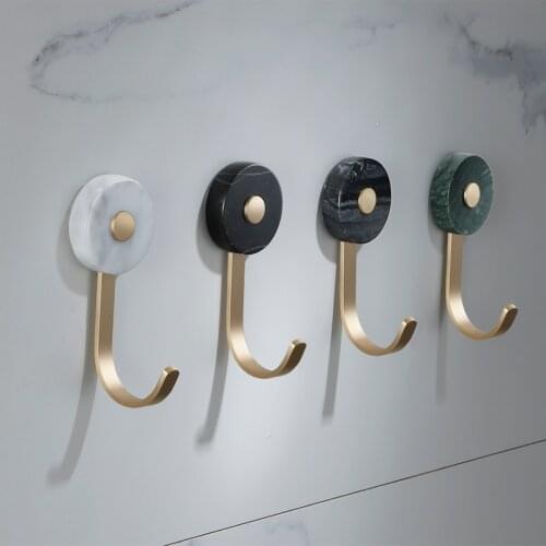 Hat Coat Towel Robe Hook Door Wall Bath Nail Free Marble Hook Hanger Home Kitchen Bathroom Decoration Brushed Gold Brass