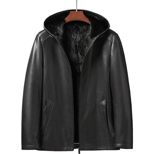2021 New Luxury Full Pelt Mink Fur Jacket Winter Men Hooded Casual Business Goat Leather Shell Fur Coats