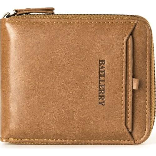 2021 HOT New Mens Short Wallet PU Leather Men Wallet Short Coin Purse Horizontal Zipper Wallet Retro Small Wallet High Quality