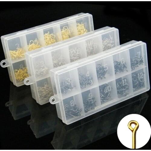 500pcs/ lot Fishing Hook Set 3-12# High Carbon Steel Single Fishhooks Jip Barbed Carp Hooks with Hole