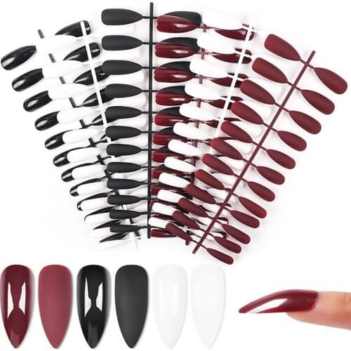 Nail Tips Full Cover Fake Nail Solid Color Long Pointed Manicure Decor Oval Matte Fake Nail Party Natural Guide Capsule Stiletto