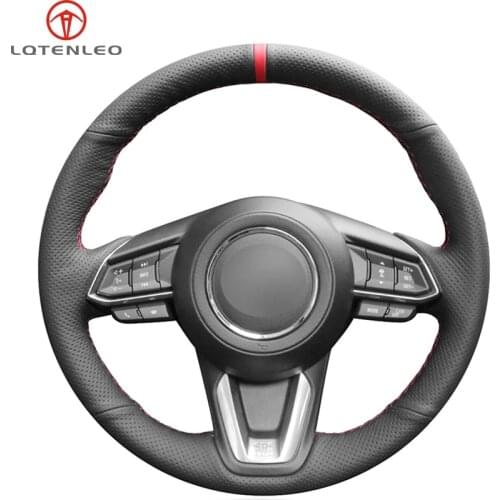 LQTENLEO Black Genuine Leather Car Steering Wheel Cover For Mazda 3 Axela 2017-2019 Mazda 6 Atenza 2017-2019 CX-5 CX-9 2017-2019