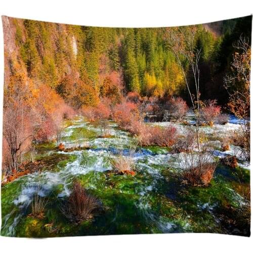 Natural Landscape Forest Falls Woods Waterfall Tapestry Wall Hanging Bed Spread Beach Towel Table Cloth Yoga Mat Large Size