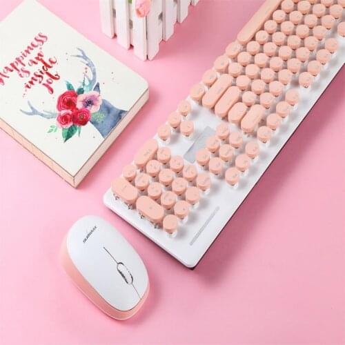 New Pink Plastic Mechanical PC Keyboard Keypad Mouse Set Universal Gift