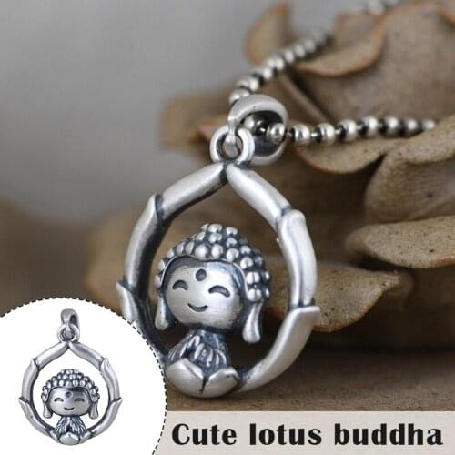 Buddhist Pendant Buddha On Lotus S925 Sterling Silver Gotama Pendant Only Amulet Gift Attract Good Luck Praying Pendant